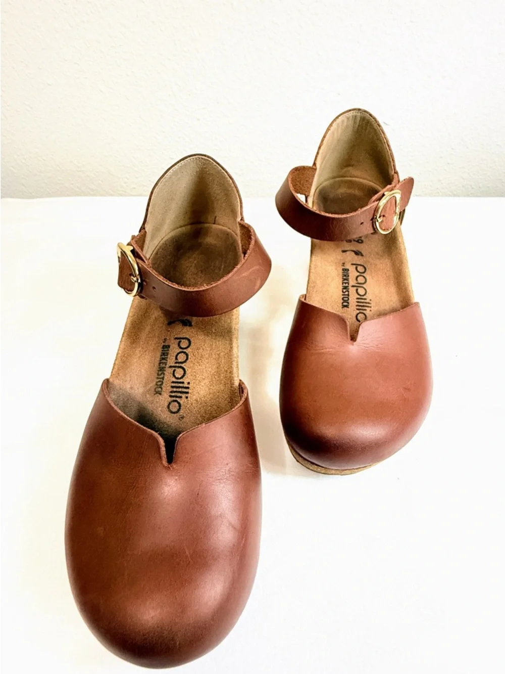 Papillio Birkenstock Cognac Leather Mary Jane Wedge Comfort Shoes 39 - Picture 5 of 16
